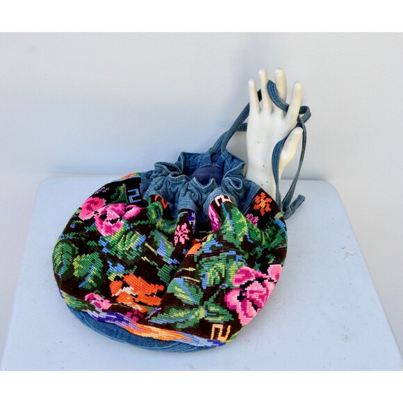 Floral Embroidered Bag - Colorful Embroidery Bag - Denim Bag - Hand Embroidered - Picture 9 of 10